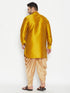 Vastramay Men's Plus Size Mustard Silk Blend Curved Kurta Dhoti Set